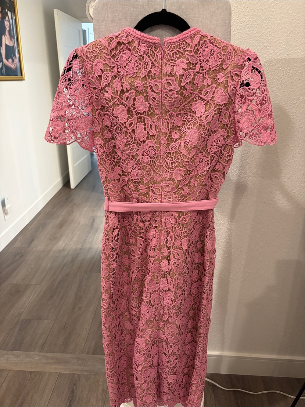 Self-Portrait Pink Floral Lace Midi Dress with Gold Buttons - Picture 2 of 5